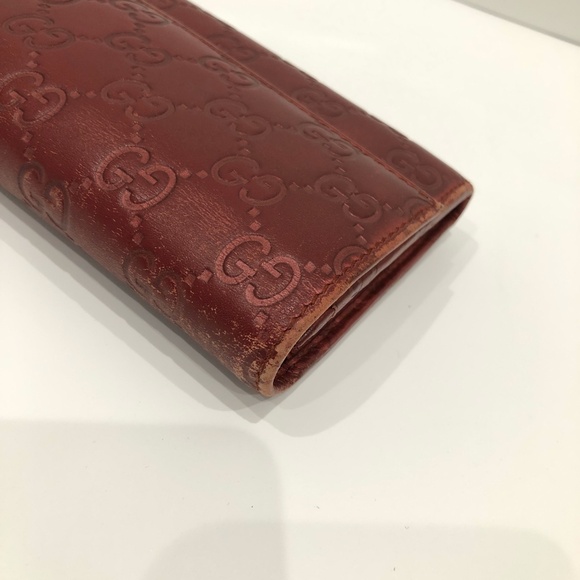 Gucci Burgundy Leather Long Wallet Sku#84577 (Gently used,discoloration,rubbing) - Picture 7 of 16